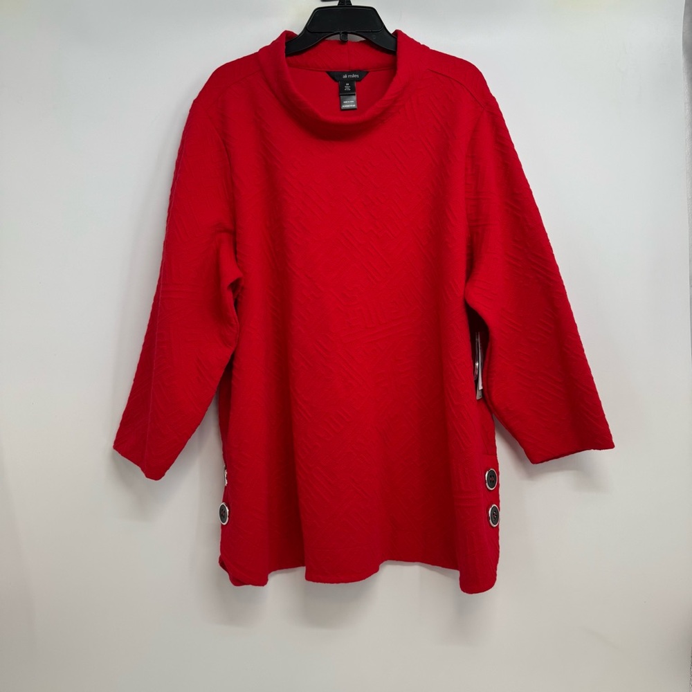 NWT Ali Miles Sweater Tunic Women's 2X Buttons Artsy Lagen Red Textured